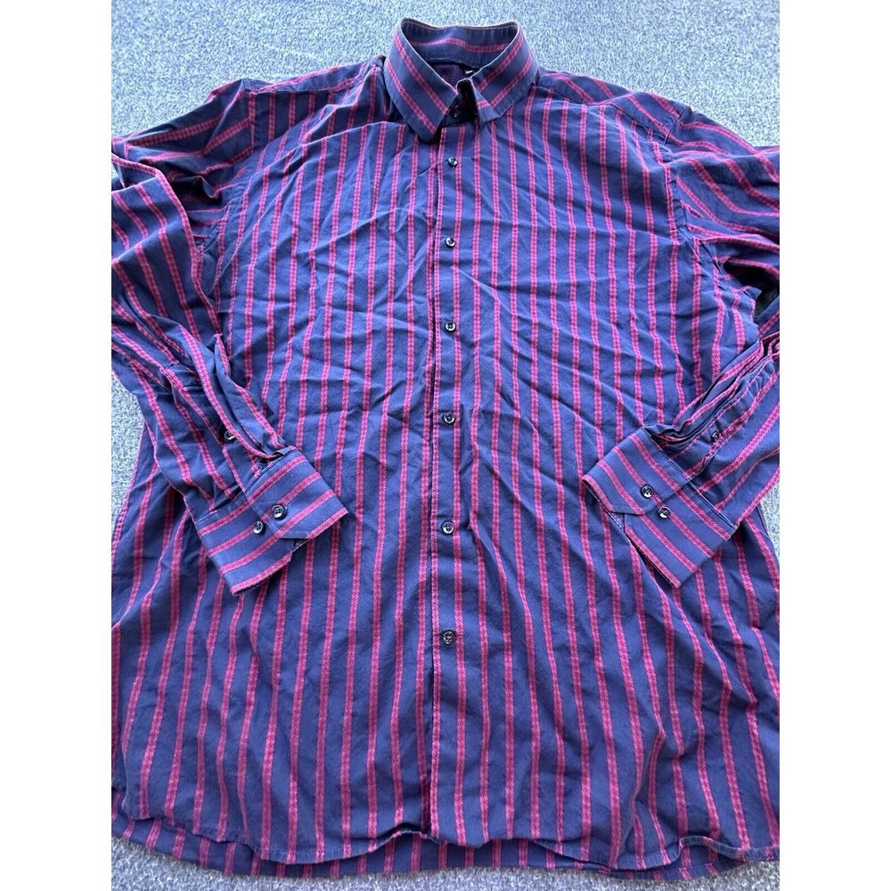 Visconti Black Shirt Mens XX-Large Navy Red Striped Button Up Long Sleeve